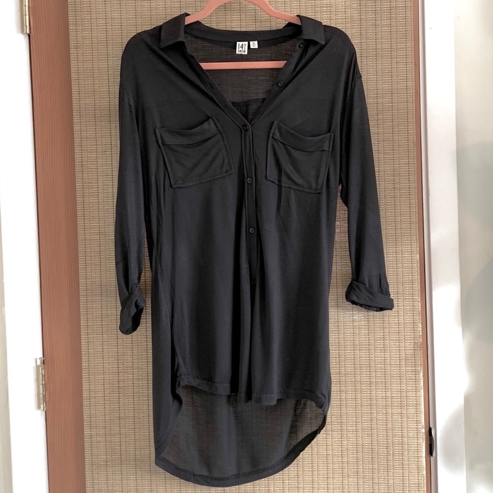 14th & Union High Low Black Sheer Shirt